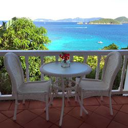 Bistro table on the terrace overlooking Peter Bay